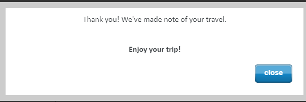 Screen capture showing the trip confirmation message